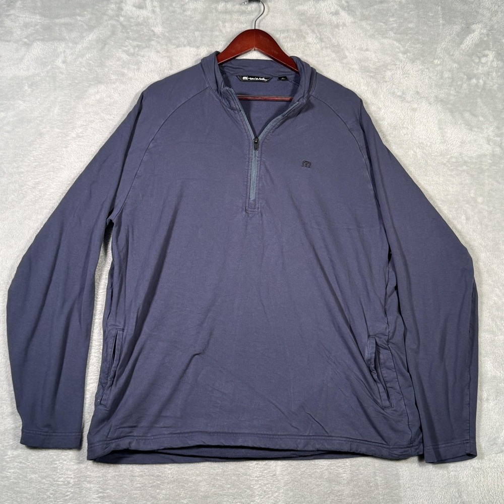 Travis‎ Mathew Pullover Mens XL Blue Quarter Zip Golf Stretch Sweater Networking